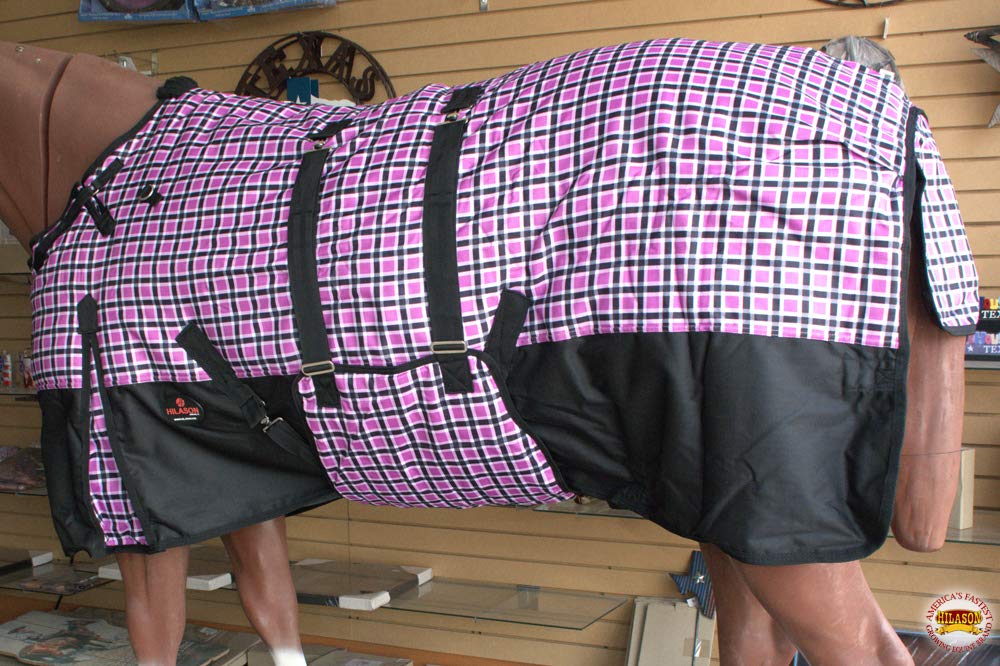 Hilason Pink Black Plaid 84 In 1200D Winter Waterproof Poly Horse Blanket Belly Wrap | Horse Blanket | Horse